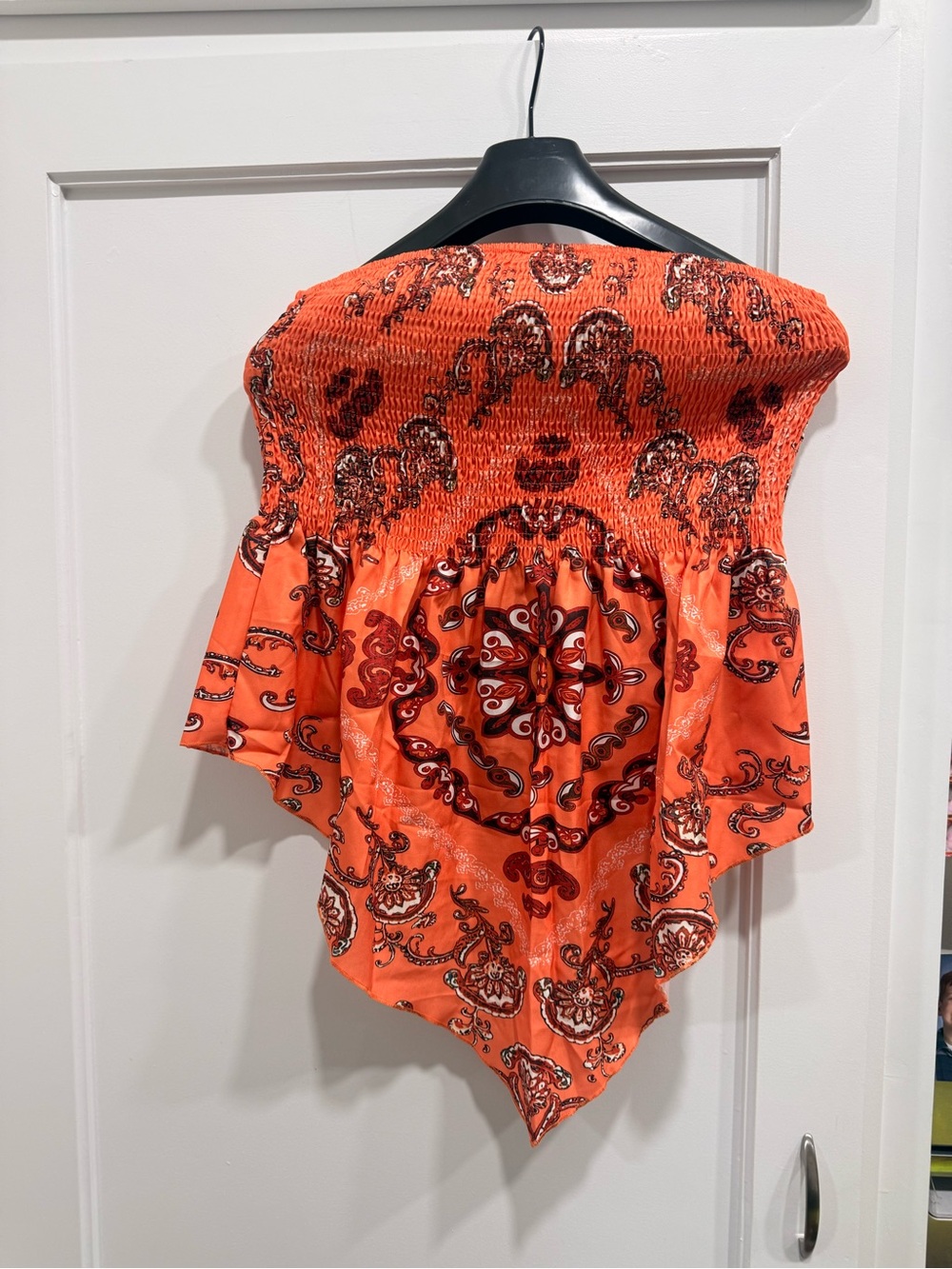 Source Unknown Orange Printed Smocked Off-Shoulder Camisole
